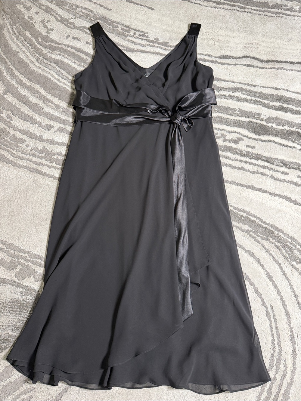 S.L. Fashions Black Sleeveless Wrap Chiffon Midi Dress with Satin Tie